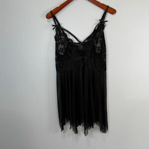 Black Lace Mesh Babydoll Chemise Lingerie Crisscross Back Bows Plus Size 3XL